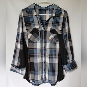 Zac & Rachel Womens Shirt Size XL Color Plaid Print Black Blue White